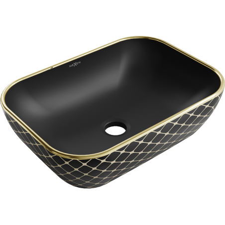 Mexen Rita umyvadlo na desku 45 x 32 cm, černá matná/zlatý vzor mřížka - 21084579