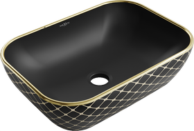 Mexen Rita umyvadlo na desku 45 x 32 cm, černá matná/zlatý vzor mřížka - 21084579