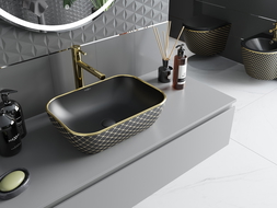 Mexen Rita umyvadlo na desku 45 x 32 cm, černá matná/zlatý vzor mřížka - 21084579