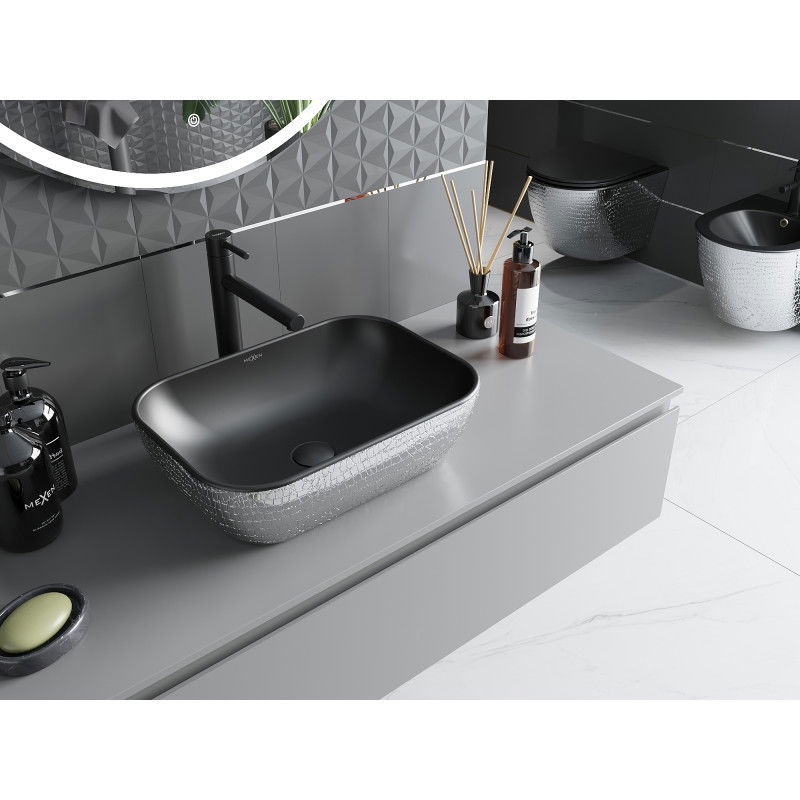 Mexen Rita umyvadlo na desku 45 x 32 cm, černá mat/sříbrný vzor šupiny - 21084572