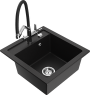 Mexen Vito granitový kuchyňský dřez 1-komorový s kuchyňskou baterií Duo, černý - 6503-77-671701-07