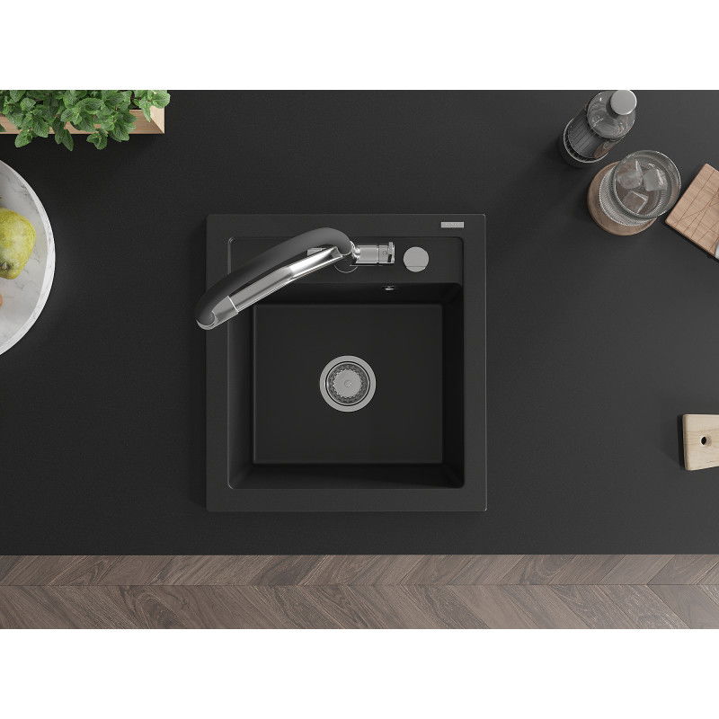Mexen Vito granitový kuchyňský dřez 1-komorový s kuchyňskou baterií Duo, černý - 6503-77-671701-07