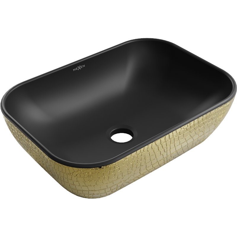Mexen Rita umyvadlo na desku 45 x 32 cm, černá mat/zlatý vzor šupiny - 21084578