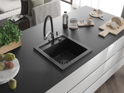 Mexen Vito granitový dřez s 1 komorou a kuchyňskou baterií Duo, černý - 6503-77-671701-07-B