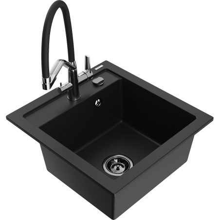 Mexen Vito granitový dřez s 1 komorou a kuchyňskou baterií Duo, černý - 6503-77-671701-07-B