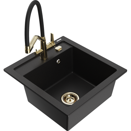 Mexen Vito granitový dřez 1-komorový s kuchyňskou baterií Duo, černý - 6503-77-671701-57-G