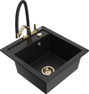 Mexen Vito granitový dřez 1-komorový s kuchyňskou baterií Duo, černý - 6503-77-671701-57-G