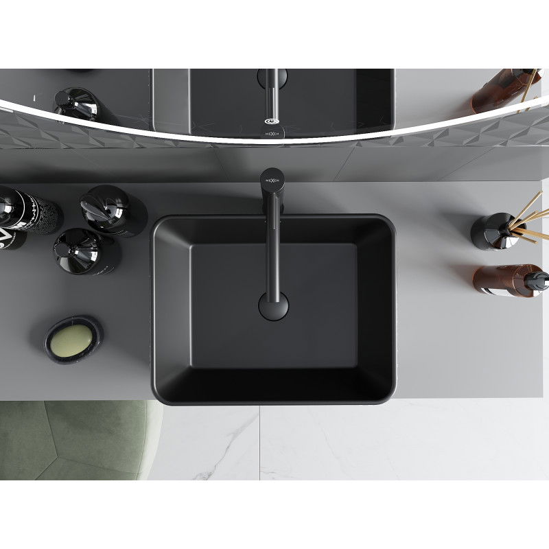 Mexen Catia umyvadlo na desku 48 x 37 cm, černá mat/stříbrný vzor linie - 21314873