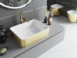 Mexen Catia nástěnný umyvadlo 48 x 38 cm, bílý/zlatý vzor linie - 21314817