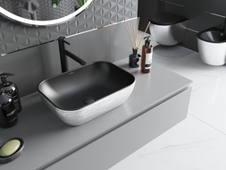 Mexen Rita umyvadlo na desku 45 x 32 cm, černá matná/stříbrný vzor linky - 21084573