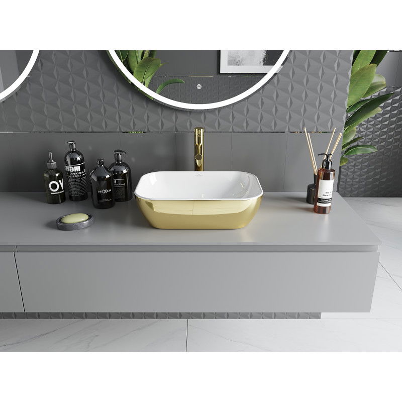 Mexen Rita umyvadlo na desku 45 x 32 cm, bílá/zlatá - 21084506