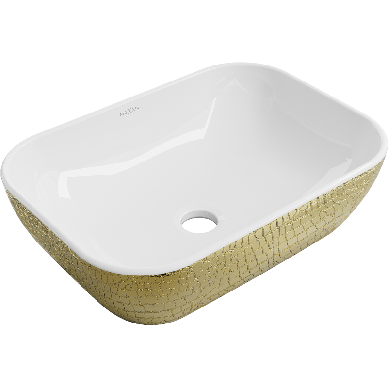 Mexen Rita umyvadlo na desku 45 x 32 cm, bílá/zlatá vzor šupiny - 21084554
