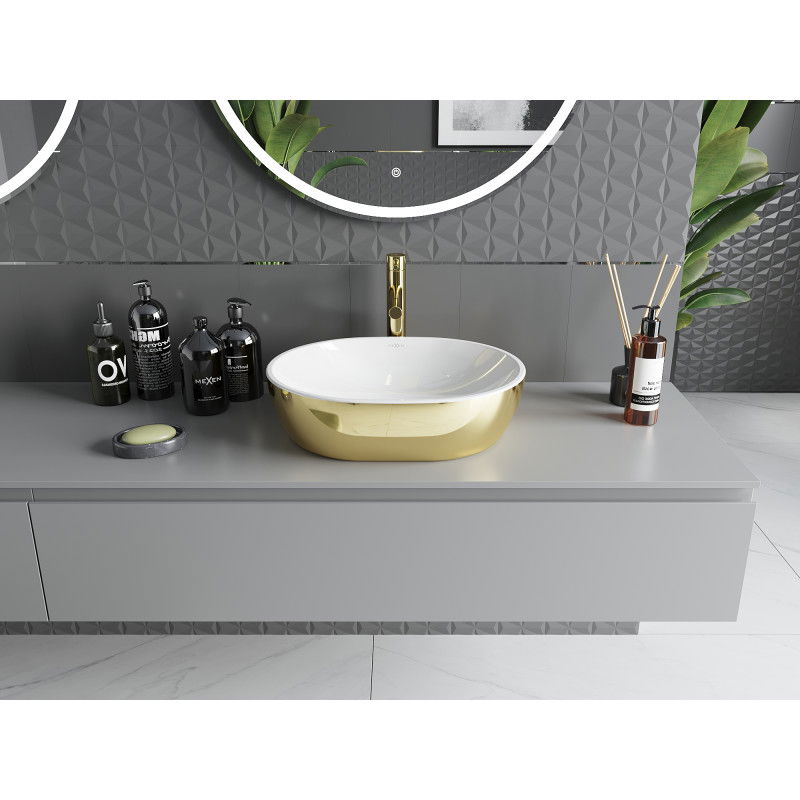 Mexen Viki umyvadlo na desku 48 x 35 cm, bílá/zlatá - 21054806