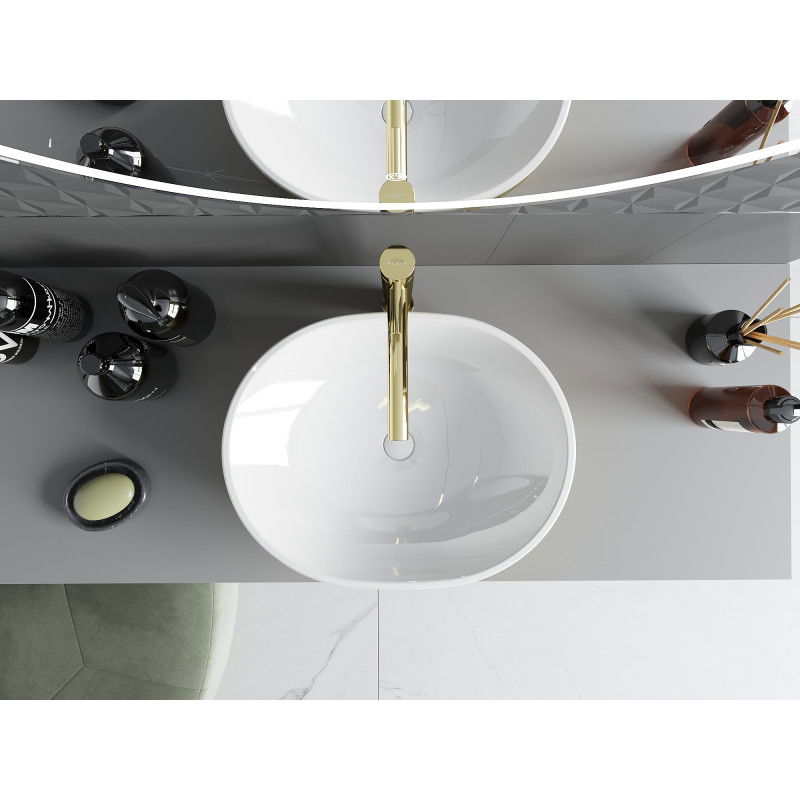 Mexen Viki umyvadlo na desku 48 x 35 cm, bílá/zlatá vzor linie - 21054817