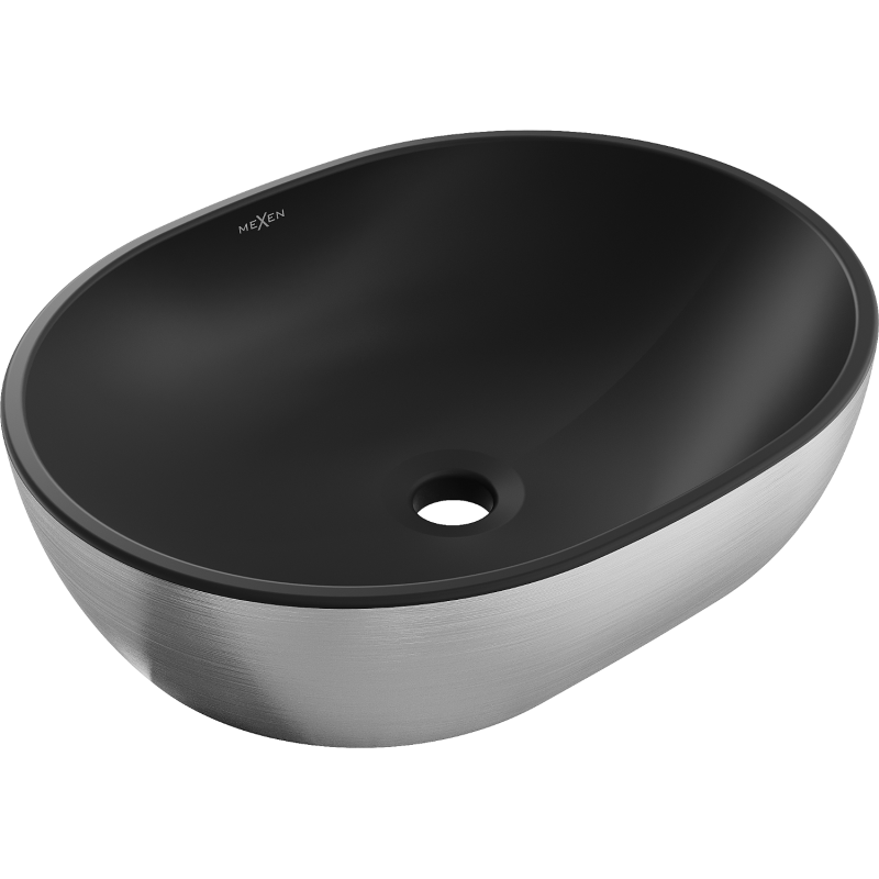 Mexen Viki umyvadlo na desku 48 x 35 cm, černá matná/stříbrný vzor čáry - 21054873