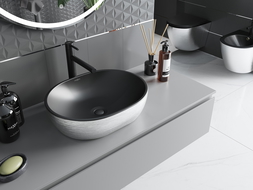 Mexen Viki umyvadlo na desku 48 x 35 cm, černá matná/stříbrný vzor čáry - 21054873