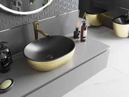 Mexen Viki umyvadlo na desku 48 x 35 cm, černá matná/zlatý vzor linie - 21054877
