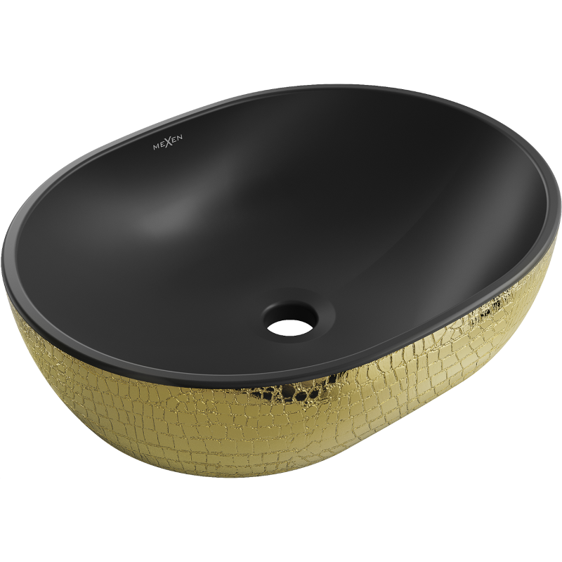 Mexen Viki umyvadlo na desku 48 x 35 cm, černá mat/zlatý vzor šupiny - 21054878