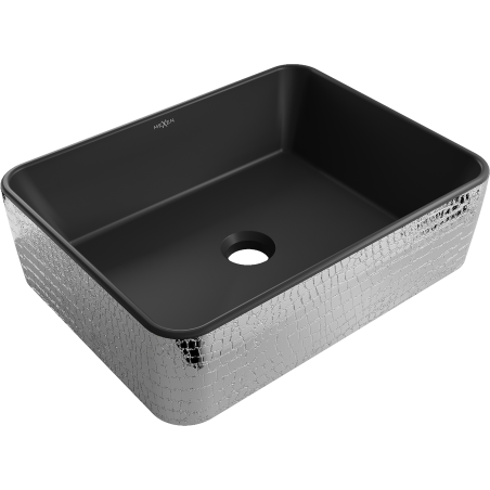 Mexen Catia umyvadlo na desku 48 x 37 cm, černá mat/stříbrný vzor šupiny - 21314872