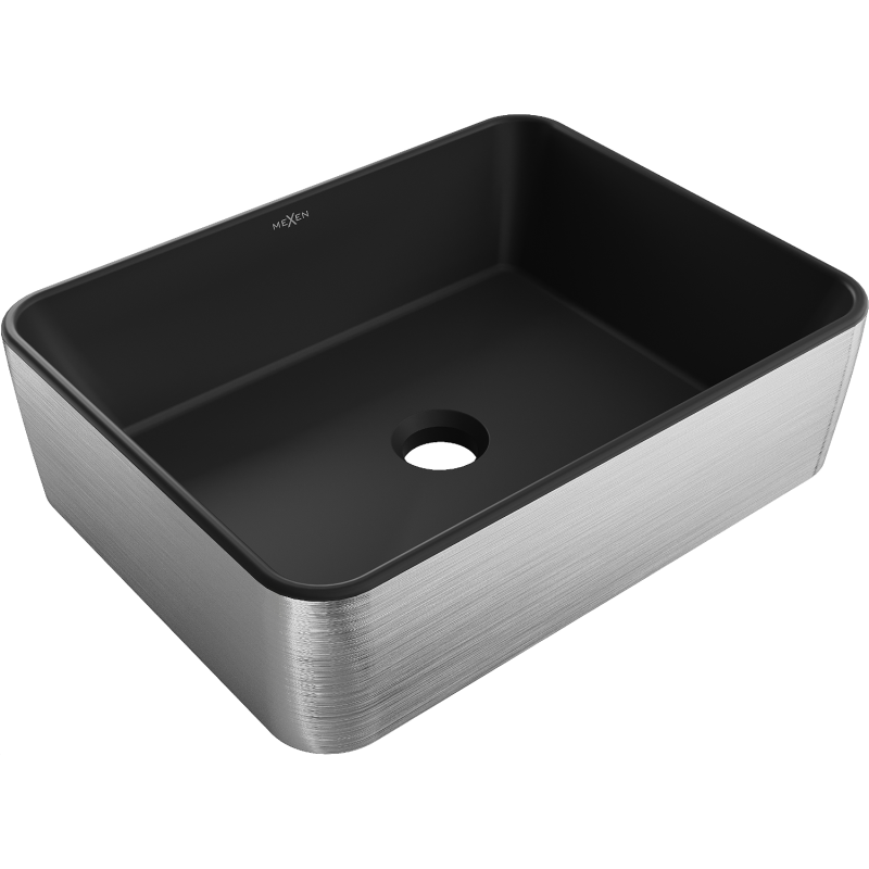 Mexen Catia umyvadlo na desku 48 x 37 cm, černá mat/stříbrný vzor linie - 21314873