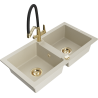 Mexen Mario granitový kuchyňský dřez 2-komorový s kuchyňskou baterií Duo, béžový - 6504-69-671701-57-G