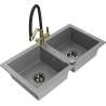 Mexen Mario granitový dřez 2-komorový s kuchyňskou baterií Duo, šedý - 6504-71-671701-57-B