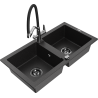 Mexen Mario granitový dřez 2-komorový s kuchyňskou baterií Duo, černý/stříbrný metalík - 6504-73-671701-07-B