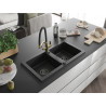 Mexen Mario granitový dřez 2-komorový s kuchyňskou baterií Duo, černý/stříbrný metalik - 6504-73-671701-57-B