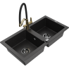 Mexen Mario dřez žulový 2-komorový s kuchyňskou baterií Duo, černý/stříbrný metalický - 6504-73-671701-57-B