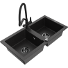 Mexen Mario žulový dřez 2komorový kuchyňskou baterií Duo, černý/stříbrný metalík - 6504-73-671701-70-B