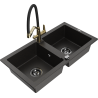 Mexen Mario granitový dřez 2-komorový s kuchyňskou baterií Duo, černý/zlatý metalik - 6504-75-671701-57-B