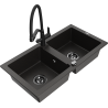 Mexen Mario kuchyňský dřez granitový 2-komorový s kuchyňskou baterií Duo, černý/zlatý metalik - 6504-75-671701-70-B