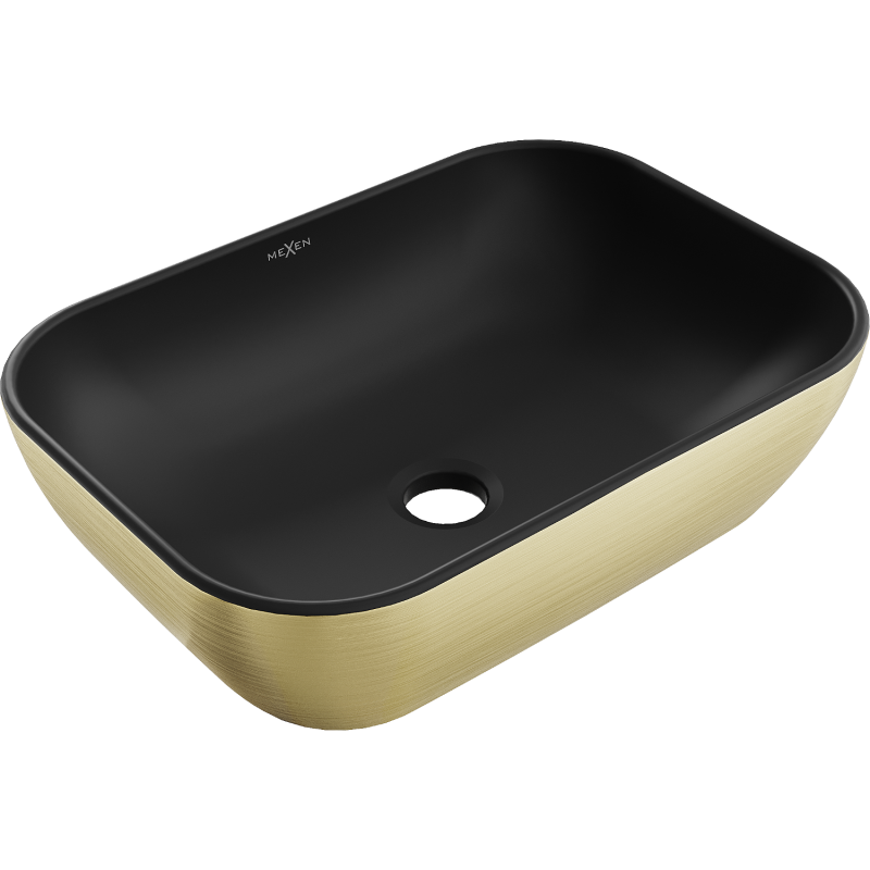 Mexen Rita umyvadlo na desku 45 x 32 cm, černá matná/zlatý vzor linky - 21084577