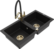 Mexen Mario granitový dřez 2-komorový s kuchyňskou baterií Duo, černý - 6504-77-671701-57-G