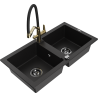 Mexen Mario granitový dřez se dvěma komorami s kuchyňskou baterií Duo, černý - 6504-77-671701-57-B