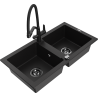Mexen Mario granitový dřez dvoukomorový s kuchyňskou baterií Duo, černý - 6504-77-671701-70-B