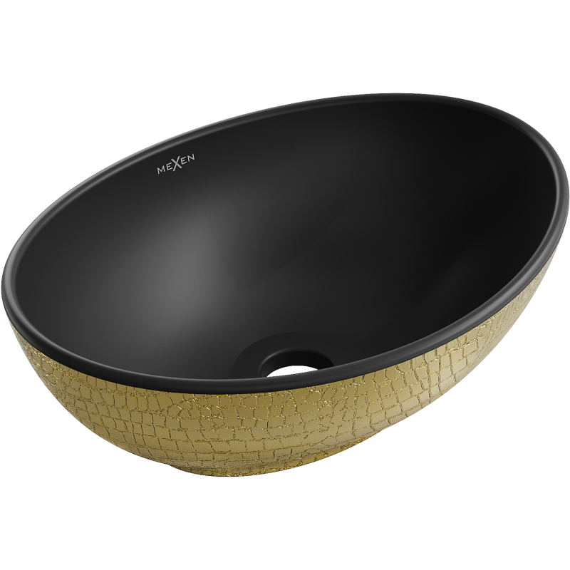 Mexen Elza umyvadlo na desku 40 x 33 cm, černá mat/zlatý vzor šupiny - 21014028