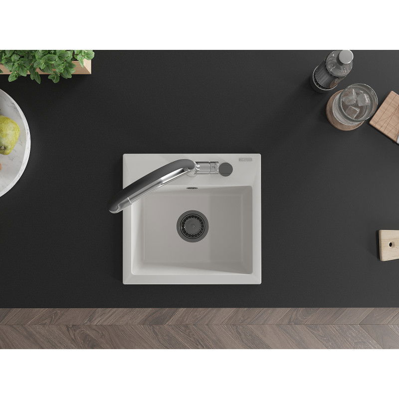 Mexen Milo dřez granitový 1-komorový s kuchyňskou baterií Duo, bílý - 6505-20-671701-07-B