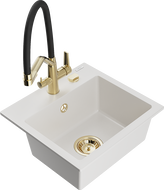 Mexen Milo granitový dřez 1-komorový s kuchyňskou baterií Duo, bílý - 6505-20-671701-57-G