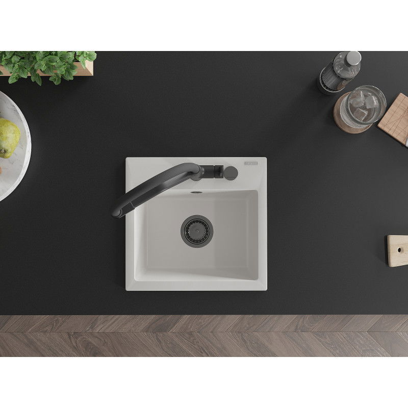 Mexen Milo granitový kuchyňský dřez 1-komorový s kuchyňskou baterií Duo, bílý - 6505-20-671701-70-B