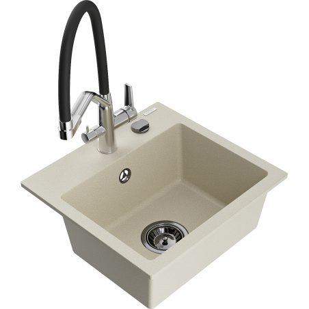 Mexen Milo granitový jednodřez s kuchyňskou baterií Duo, béžový - 6505-69-671701-07-B