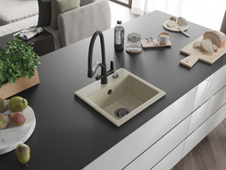 Mexen Milo granitový dřez jednokomorový s kuchyňskou baterií Duo, béžový - 6505-69-671701-70-B