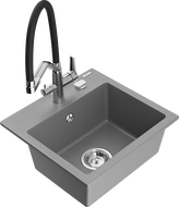 Mexen Milo granitový dřez 1-komorový s kuchyňskou baterií Duo, šedý - 6505-71-671701-07