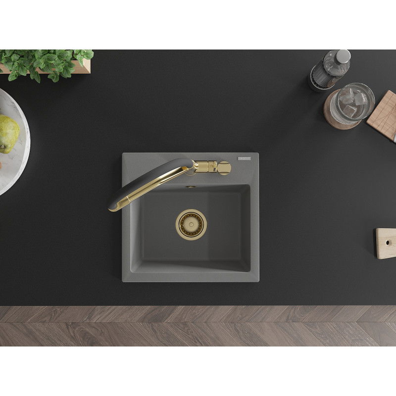 Mexen Milo granitový dřez 1-komorový s kuchyňskou baterií Duo, šedý - 6505-71-671701-57-G