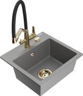 Mexen Milo granitový dřez 1-komorový s kuchyňskou baterií Duo, šedý - 6505-71-671701-57-G