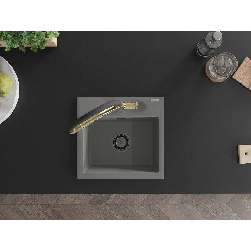 Mexen Milo granitový dřez 1-komorový s kuchyňskou baterií Duo, šedý - 6505-71-671701-57-B