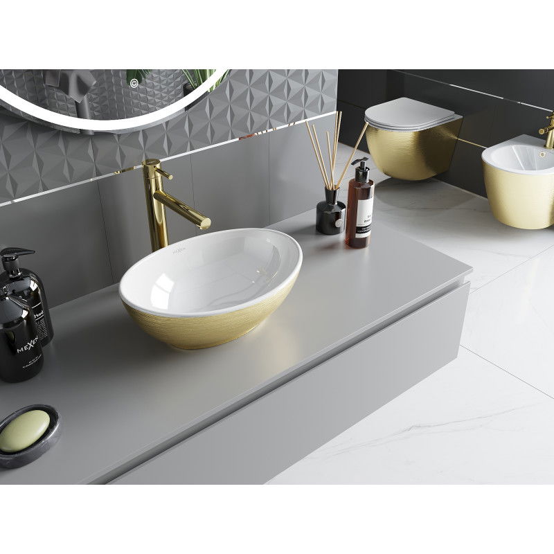 Mexen Elza nástěnný umyvadlo 40 x 33 cm, bílá/zlatá vzor linie - 21014017