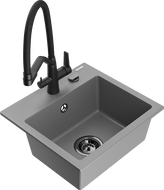Mexen Milo granitový dřez s 1 komorou s kuchyňskou baterií Duo, šedý - 6505-71-671701-70-B