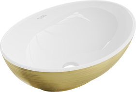 Mexen Elza nástěnný umyvadlo 40 x 33 cm, bílá/zlatá vzor linie - 21014017