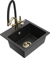 Mexen Milo granitový dřez 1-komorový s kuchyňskou baterií Duo, černý/stříbrný metalík - 6505-73-671701-57-G